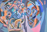 Masks Oil on canvas Signed and titled to canvas overlap verso 100 x 151cm (39¼ x 59¼ in.) Painted in 1984 by Harry Weinberger, 1984, Oil on canvas, offered Mar 2020
