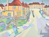 London Suburb Oil on canvas Signed with initials lower left; further signed, titled and dated 1990 to canvas overlap verso 76 x 102cm (29¾ x 40 in.) Unframed by Harry Weinberger, 1990, Oil on canvas, offered Mar 2020