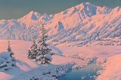Alpine view at dusk Oil on canvas Signed lower right 49.5 x 75cm (19¼ x 29½ in.) by Friedrich Albin Koko-Micoletsky, Oil on canvas, sold Mar 2020
