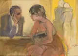 Conversazione Tempera on canvas Signed lower right; signed, titled and numbered 912 verso 50 x 70cm (19½ x 27½ in.) by Alberto Sughi, Tempera on canvas, offered Mar 2020