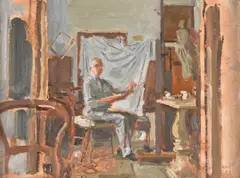 Self portrait by John Ward, Oil on canvas board, offered Mar 2020