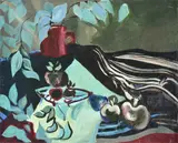 Still life with apples Oil on paper laid to canvas Signed lower right 50 x 61cm (19½ x 24 in.) Unframed by Clément Serveau, Oil on paper laid to canvas, offered Mar 2020