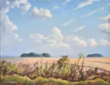 Cornfield near Hungerford Oil on canvas board Signed lower left 29 x 39cm (11¼ x 15¼ in.) by Walter James Steggles, Oil on canvas board, sold Mar 2020