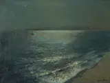 Moonlight, Godrevy Lighthouse Oil on canvas Signed lower right 46 x 61cm (18 x 24 in.) Provenance: John A by Julius Olsson, Oil on canvas, offered Mar 2020