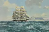 The Blackwall frigate Windsor Castle Off Table Mountain on Her Run to India Oil on canvas Signed lower right 51 x 77cm (20 x 30¼ in.) by Leslie Arthur Wilcox, Oil on canvas, offered Mar 2020