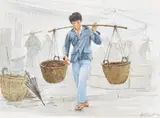 Market scene by Graham Rust, Watercolour, offered Mar 2020