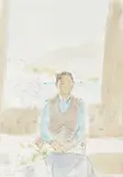 Seated girl with Kashmir landscape beyond Pencil and watercolour Signed and inscribed 'Kashmir' lower left 31 x 22cm (12 x 8½ in.) by John Ward, Pencil and watercolour, offered Mar 2020