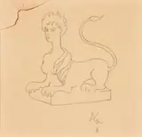 Sphynx Pencil on paper Signed lower right; inscribed with dedication to backboard verso 20 x 21cm (7¾ x 8¼ in.) by Jean Cocteau, Pencil on paper, offered Mar 2020