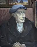 Study of a man seated in a railway carriage by Henry James Neave, oil on canvas, sold Nov 2021