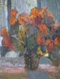 Still life of flowers in a vase by John Livesey, oil on board, sold Nov 2021