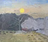 Moonlit landscape, 43 x 50cm, unframed by Henry James Neave, oil on board, sold Nov 2021