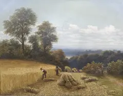 Haymakers in a landscape by Charles Henry Passey, oil on canvas, sold Nov 2021