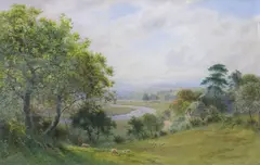 Extensive summer landscape by Roberto Angelo Kittermaster Marshall, watercolour, sold Nov 2021