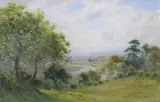 Extensive summer landscape by Roberto Angelo Kittermaster Marshall, watercolour, sold Nov 2021