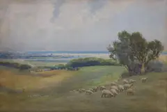 My boyhood haunt' (View of Shoreham from Lancing Clump) by Clement Lambert, watercolour, sold Nov 2021