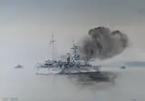 HMS Roberts, Sicily July 1942 by Eric Tuffnell, watercolour, sold Nov 2021