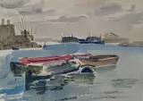 View of along The Thames by Kenneth Green, 1959, watercolour, sold Nov 2021