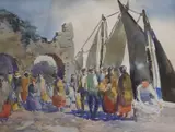 Scene on the Kladdagh, Galway, Ireland by Gladys Brannigan, watercolour, offered Nov 2021