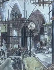 Workmen inside St Pauls by Henry James Neave, watercolour, sold Nov 2021