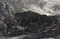 The Herdsman, c.1858, plate 19 x 26cm by Samuel Palmer, etching, sold Nov 2021