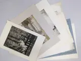 A group of assorted etchings and drawings by Nelson Dawson, Pencil sketch, fisherfolk looking out to sea, sold Nov 2021