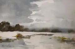 Marsh landscape by Edward Wesson, watercolour, sold Nov 2021