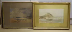 Mont St Michel and a View of Harlech Castle 1852, 24 x 40cm and 25 x 37cm by Harry T. Hine, watercolor, offered Nov 2021