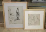 Studies of workmen, 20 x 20cm and 31 x 24cm by Stanley Simmonds, drawing, sold Nov 2021