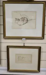 Studies of cats by Clifford Eric Martin Hall, pencil and chalk, sold Nov 2021