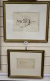 Studies of cats by Clifford Eric Martin Hall, pencil and chalk, sold Nov 2021