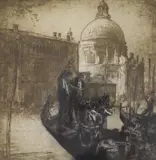 Gondoliers, Venice by Frank Brangwyn, etching, sold Nov 2021
