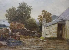 Study at a farm by Duncan Cameron, oil on canvas, sold Nov 2021
