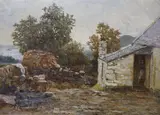 Study at a farm by Duncan Cameron, oil on canvas, sold Nov 2021