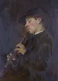 A Leisure Horn by George Ogilvy Reid, 1886, oil on panel, sold Nov 2021