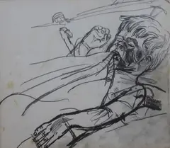 David sucking blanket by John Bratby, pencil on paper, sold Nov 2021