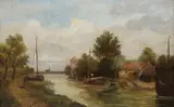 River landscape by Ferdinand Hendrik Sykens, oil on wood, sold Nov 2021