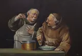Monks in a kitchen by Evert William Topman, oil on canvas, sold Nov 2021