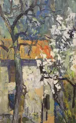 House and tree by John Livesey, oil on board, sold Nov 2021