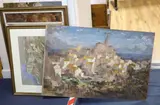 Spanish hilltop town by Michael Cadman, 1974, oil on board, sold Nov 2021