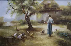 ‘’Feeding the chickens’’ by C. Garnier, oil on canvas, sold Nov 2021