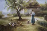 ‘’Feeding the chickens’’ by C. Garnier, oil on canvas, sold Nov 2021