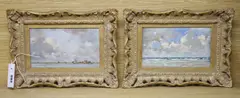 Coastal scenes, 12 x 21cm by Giffard Hocart Lenfestey, oil, sold Nov 2021