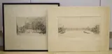 “Corner of Berkeley Square distant view of the Ritz” c1933 and “ The Thames from Southwark Bridge” c1932 by William Walcot, pencil, sold Nov 2021