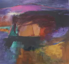 Heather on Border Hills, 53 x 57cm by Patricia Sadler, oil on board, sold Nov 2021