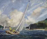 Sailing boat on an estuary by Francis Savage, oil on paper, sold Nov 2021