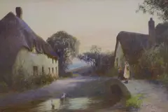 Cottages, North Devon by John White, watercolour, sold Nov 2021