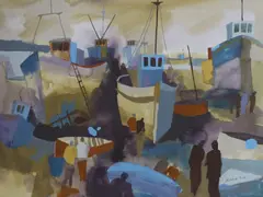 Repairing Sardine Trawlers by Richard Tuff, watercolour and gouache, sold Nov 2021