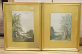 Mother and child beneath roses and Maid in a landscape, 38 x 27cm by Frederick Hines, watercolor, sold Nov 2021