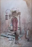 Children feeding doves by Eliza Mary Burgess, 1908, watercolour, sold Nov 2021