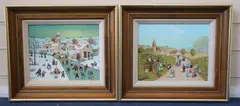 Saturday Morning Skaters & The Fruit PickersOil on canvassigned by Jean Axatard, Oil on canvas signed, a pair, sold Oct 2021